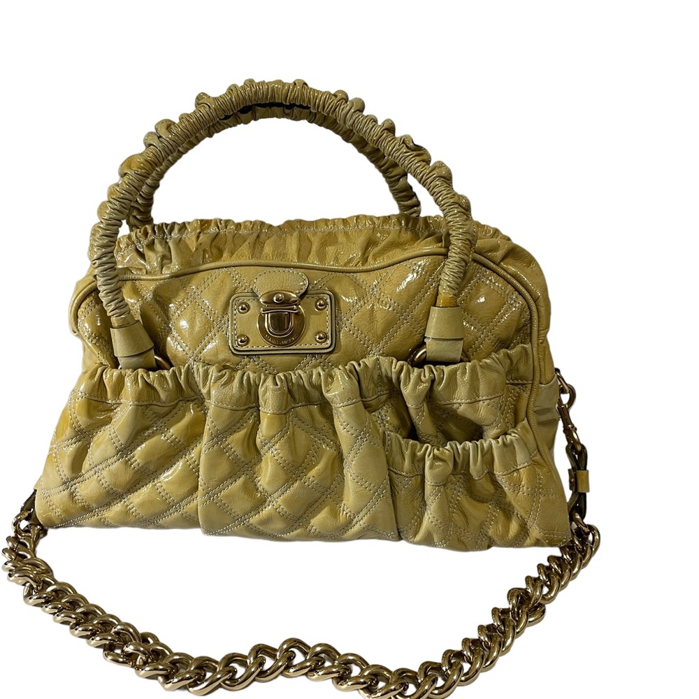 Original Authentic Quilted Marc Jacobs Stam Yellowish Patent Handbag